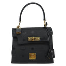 MCM Vicetos Logogram Hand Bag PVC Black Gold Auth 145191-13