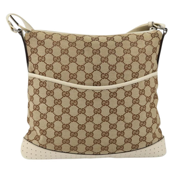 GUCCI GG Canvas Shoulder Bag Beige Silver 145857 Auth 145193