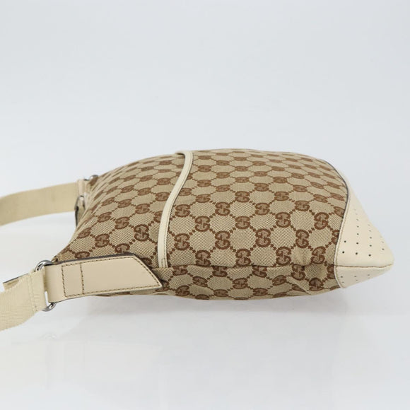 GUCCI GG Canvas Shoulder Bag Beige Silver 145857 Auth 145193