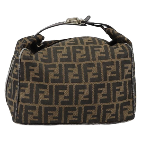 FENDI Zucca Canvas Hand Bag Black Brown Auth 145200