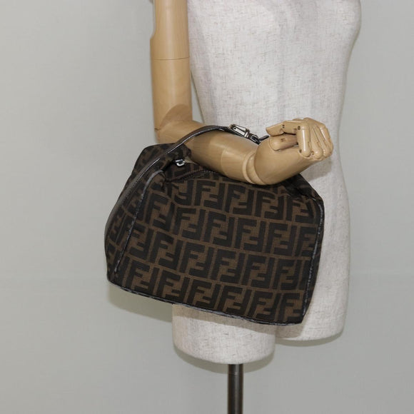 FENDI Zucca Canvas Hand Bag Black Brown Auth 145200