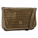 FENDI Zucchino Canvas Shoulder Bag Beige Gold Auth 145202-1