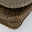 FENDI Zucchino Canvas Shoulder Bag Beige Gold Auth 145202-9