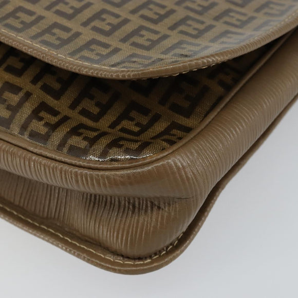 FENDI Zucchino Canvas Shoulder Bag Beige Gold Auth 145202