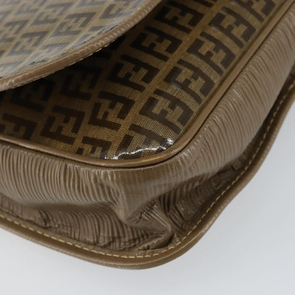 FENDI Zucchino Canvas Shoulder Bag Beige Gold Auth 145202