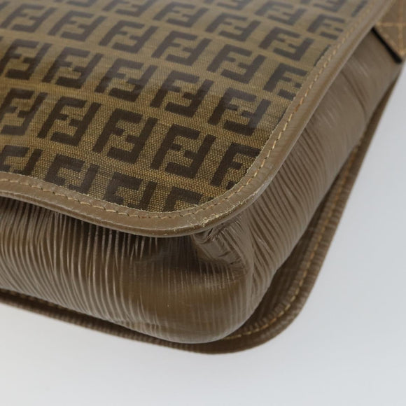 FENDI Zucchino Canvas Shoulder Bag Beige Gold Auth 145202