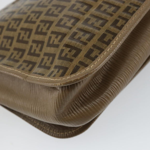 FENDI Zucchino Canvas Shoulder Bag Beige Gold Auth 145202