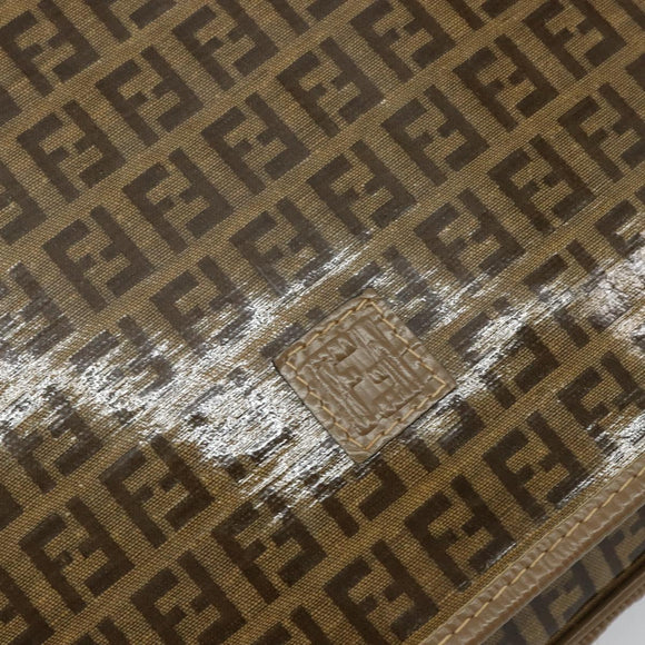 FENDI Zucchino Canvas Shoulder Bag Beige Gold Auth 145202