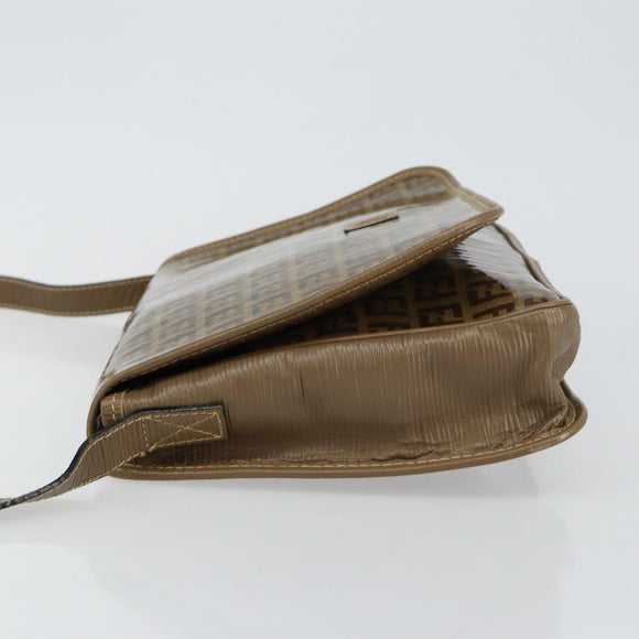 FENDI Zucchino Canvas Shoulder Bag Beige Gold Auth 145202