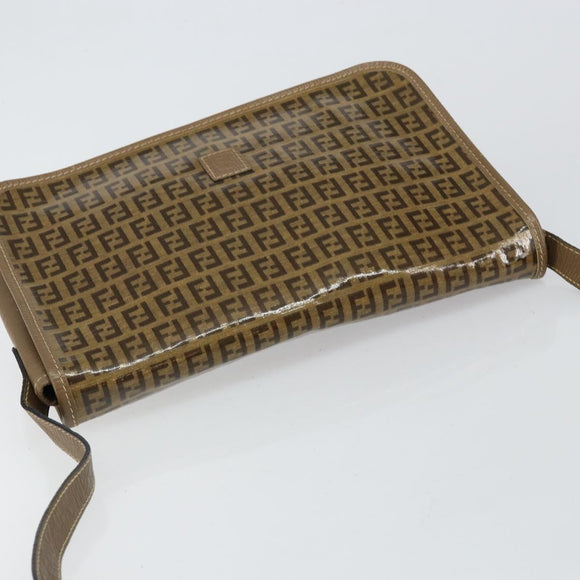 FENDI Zucchino Canvas Shoulder Bag Beige Gold Auth 145202