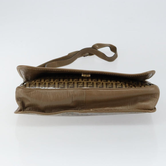 FENDI Zucchino Canvas Shoulder Bag Beige Gold Auth 145202