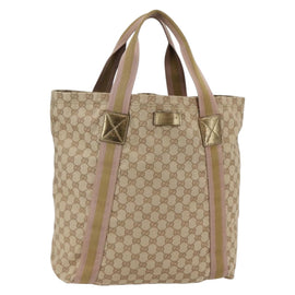 GUCCI GG Canvas Sherry Line Tote Bag Beige Gold pink 189669 Auth 145206