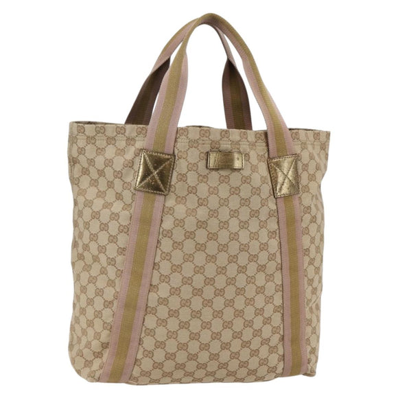 GUCCI GG Canvas Sherry Line Tote Bag Beige Gold pink 189669 Auth 145206