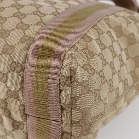 GUCCI GG Canvas Sherry Line Tote Bag Beige Gold pink 189669 Auth 145206