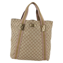 GUCCI GG Canvas Sherry Line Tote Bag Beige Gold pink 189669 Auth 145206 - 0