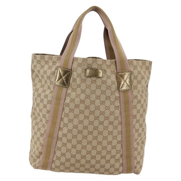 GUCCI GG Canvas Sherry Line Tote Bag Beige Gold pink 189669 Auth 145206 - 0