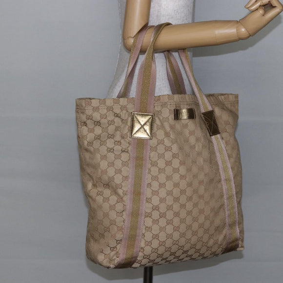 GUCCI GG Canvas Sherry Line Tote Bag Beige Gold pink 189669 Auth 145206