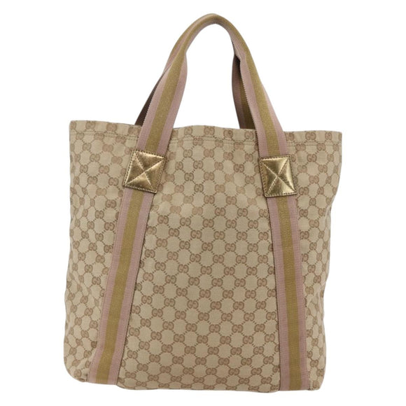 GUCCI GG Canvas Sherry Line Tote Bag Beige Gold pink 189669 Auth 145206