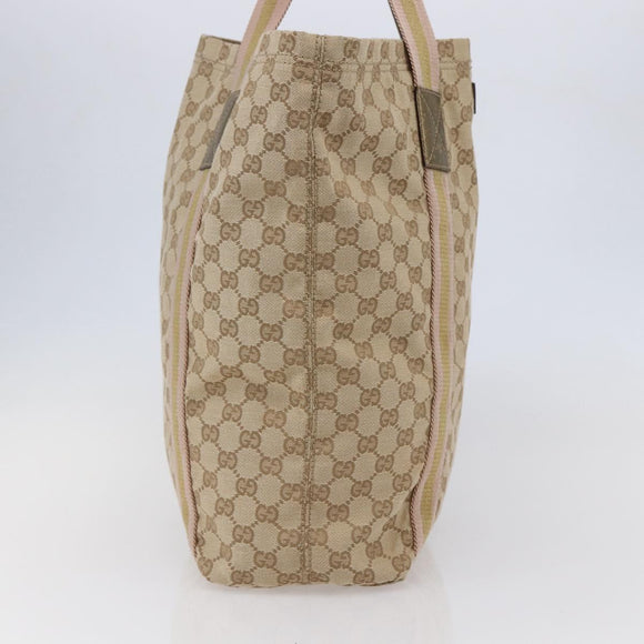 GUCCI GG Canvas Sherry Line Tote Bag Beige Gold pink 189669 Auth 145206