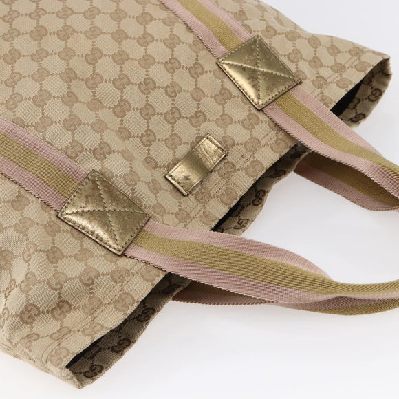 GUCCI GG Canvas Sherry Line Tote Bag Beige Gold pink 189669 Auth 145206