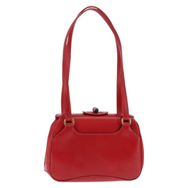 GUCCI Bamboo Shoulder Bag Leather Red Gold Auth 145209