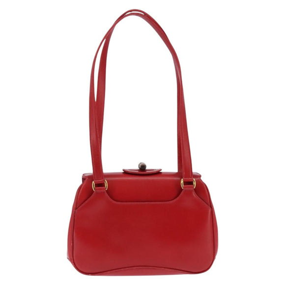 GUCCI Bamboo Shoulder Bag Leather Red Gold Auth 145209