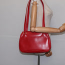 GUCCI Bamboo Shoulder Bag Leather Red Gold Auth 145209-22