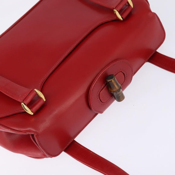 GUCCI Bamboo Shoulder Bag Leather Red Gold Auth 145209