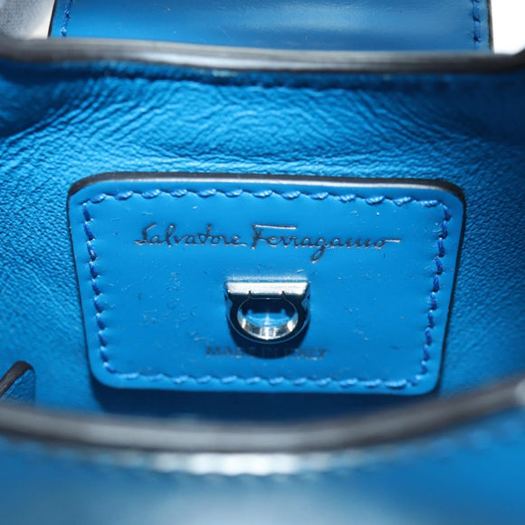 Salvatore Ferragamo Gancini Trifoglio Mini Handtas Leer Blauw Auth 145244M