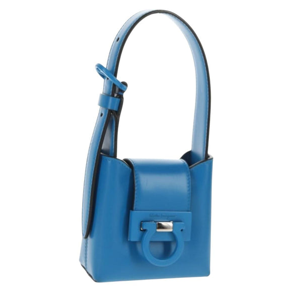 Salvatore Ferragamo Gancini Trifoglio Mini Handtas Leer Blauw Auth 145244M