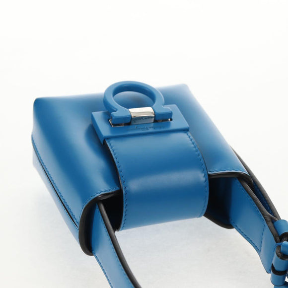 Salvatore Ferragamo Gancini Trifoglio Mini Handtas Leer Blauw Auth 145244M