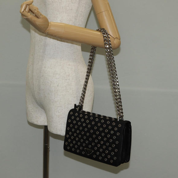 PRADA Chain Shoulder Bag Nylon Black Silver 1BD009 Auth 145246M