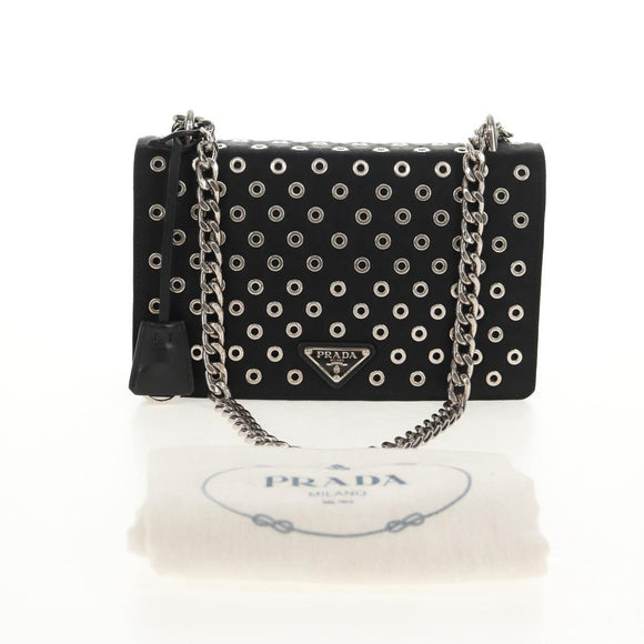 PRADA Chain Shoulder Bag Nylon Black Silver 1BD009 Auth 145246M