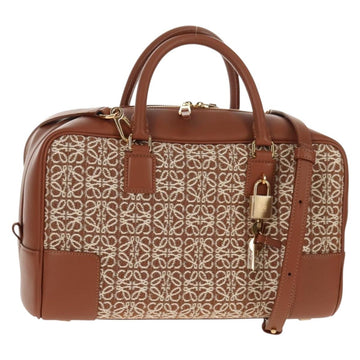 LOEWE Amazona 28 Repeat Anagram Bag Canvas Leather 2way Gold Brown Auth 145249M