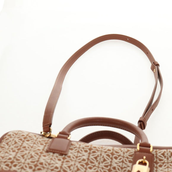 LOEWE Amazona 28 Repeat Anagram Bag Canvas Leather 2way Gold Brown Auth 145249M