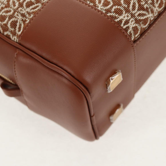 LOEWE Amazona 28 Repeat Anagram Bag Canvas Leather 2way Gold Brown Auth 145249M