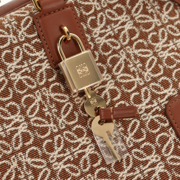 LOEWE Amazona 28 Repeat Anagram Bag Canvas Leather 2way Gold Brown Auth 145249M