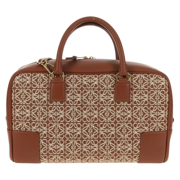 LOEWE Amazona 28 Repeat Anagram Bag Canvas Leather 2way Gold Brown Auth 145249M