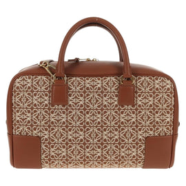 LOEWE Amazona 28 Repeat Anagram Bag Canvas Leather 2way Gold Brown Auth 145249SAM - 0