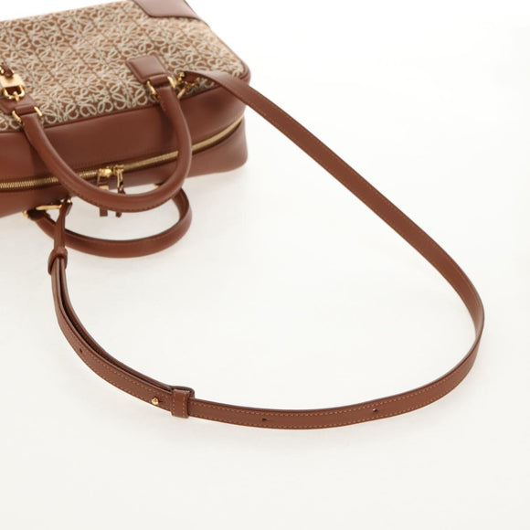 LOEWE Amazona 28 Repeat Anagram Bag Canvas Leather 2way Gold Brown Auth 145249SAM
