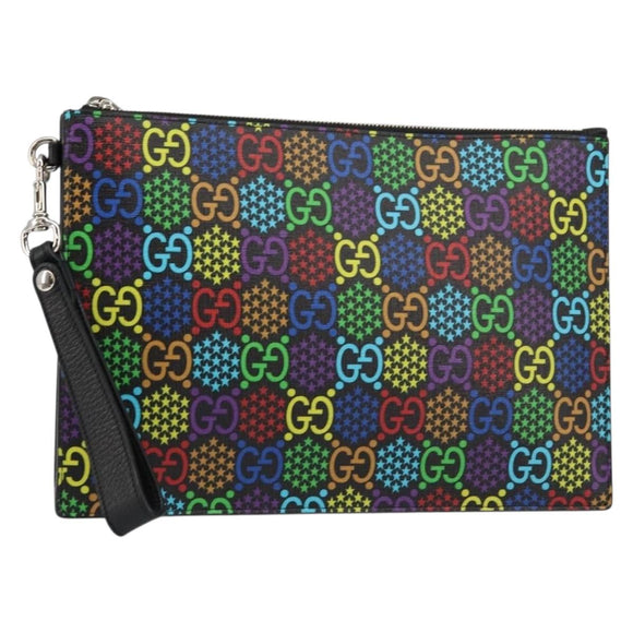 GUCCI GG Psychedelic Clutch Bag PVC Multicolor Silber 601087 Auth 145251V