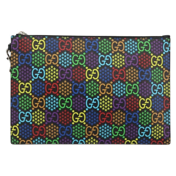 GUCCI GG Psychedelic Clutch Bag PVC Multicolor Silver 601087 Auth 145251