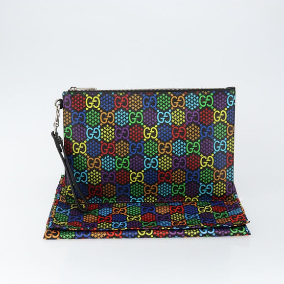 GUCCI GG Psychedelic Clutch Bag PVC Multicolor Silber 601087 Auth 145251V