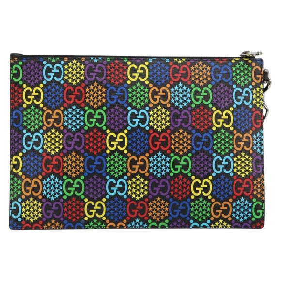 GUCCI GG Psychedelic Clutch Bag PVC Multicolor Silver 601087 Auth 145251