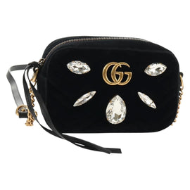 GUCCI GG Marmont Chain Shoulder Bag Velor Black Gold 448065 Auth 145252M