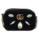 GUCCI GG Marmont Chain Shoulder Bag Velor Black Gold 448065 Auth 145252M-3