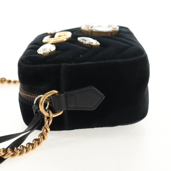 GUCCI GG Marmont Chain Shoulder Bag Velor Black Gold 448065 Auth 145252M