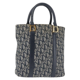 Christian Dior Trotter Canvas Clutch Bag Navy Gold Auth 145259