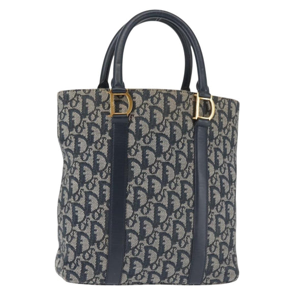 Christian Dior Trotter Canvas Clutch Bag Navy Gold Auth 145259