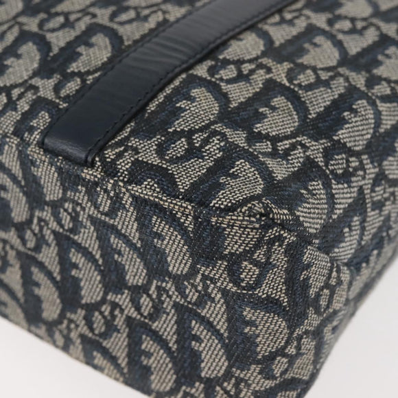 Christian Dior Trotter Canvas Clutch Bag Navy Gold Auth 145259